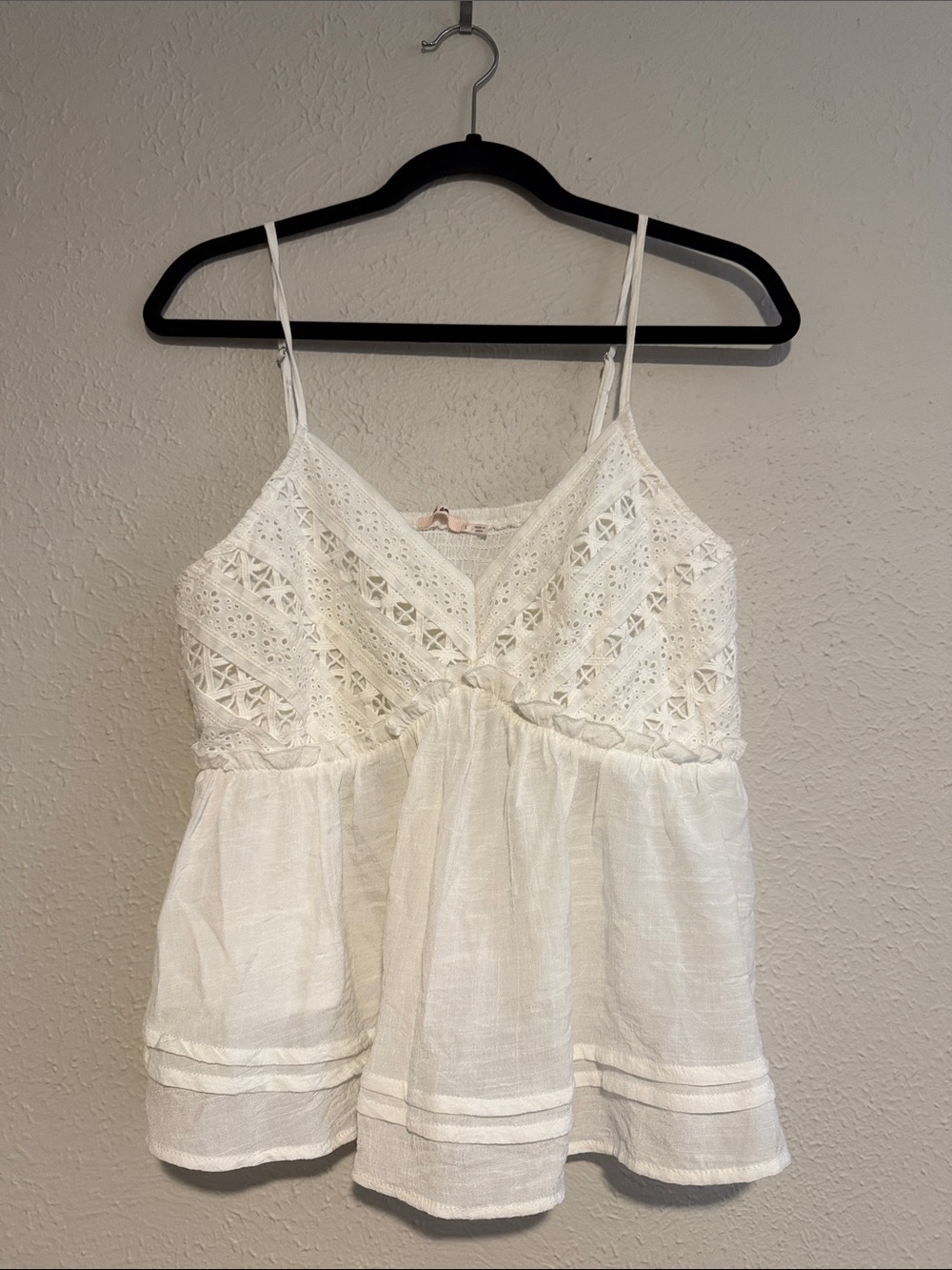 aerie White Lace-Trim Peplum Camisole